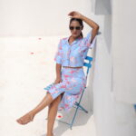 Blue Printed Pencil Skirt